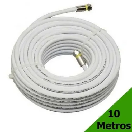 Cabo Coaxial p Antena TV 10 Metros Montado-RG6 Alta Definição C/ Conectores De Compressão