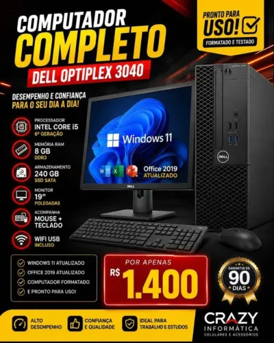 Dell OptiPlex 3040 i5 6ª Ger / 8 GB Ram / 240 GB SsD /Monitor 19 Polegadas + Mouse/Teclado