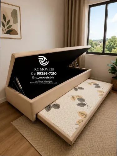 Cama box estruturada Baú Tamanho solteiro com Cama Auxiliar 88x1,88 D33  Baú Blindado