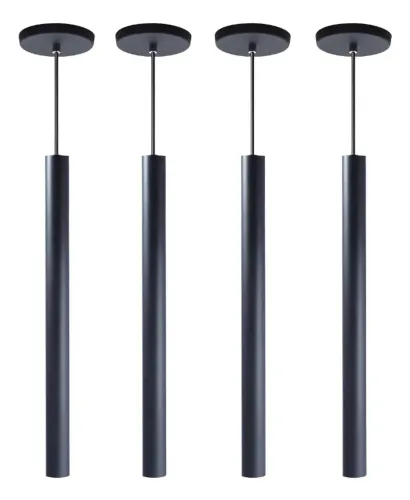 Kit 4 Lustre Pendente Teto Tubeto Tubular Alumínio 50 Cm Cor Preto