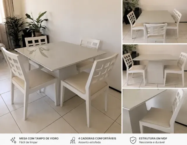 Mesa de jantar com quatro cadeiras. 