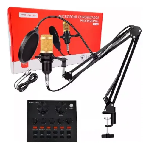 Kit Microfone Condensador E Mesa De Som Profissional MT-3502 Tomate