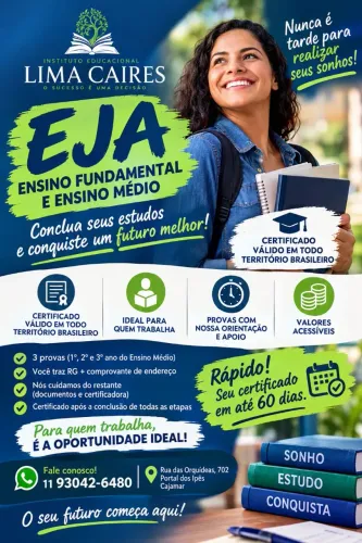 EJA - Conclua o Ensino Médio rápido/ Certificado válido em todo Brasil
