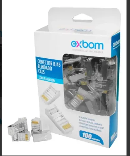 Caixa Com 100 Conectores Blindados Rj45 8 Vias Cat5e Exbom