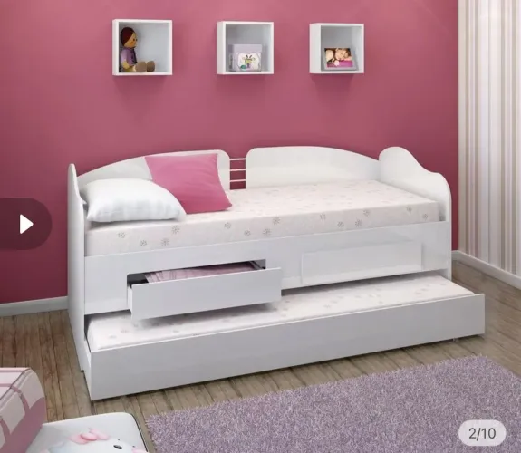 Sofá Cama Solteiro Ditalia Cama Auxiliar 2 Gavetas Branca