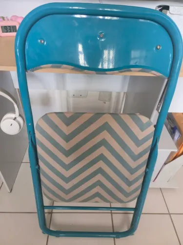 Cadeira Dobrável Customizada - Azul Tiffany Escuro e Cinza (Excelente Estado)
