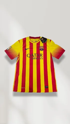 Camisa Barcelona Nike Away 2013/2014 amarela listrada qatar airways
