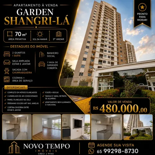 Apartamento á venda no condomínio Garden Shangrilá, Cuiabá-MT