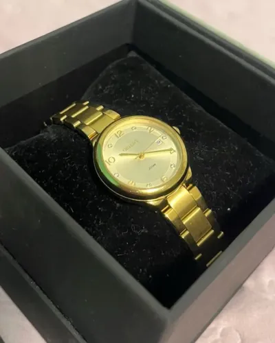 relógio orient analógico dourado feminino