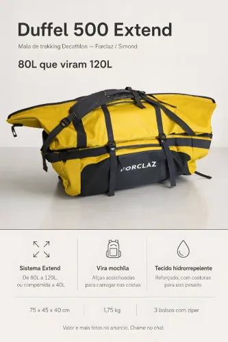 Mala de Trekking Decathlon Duffel 500 Extend 80L a 120L
