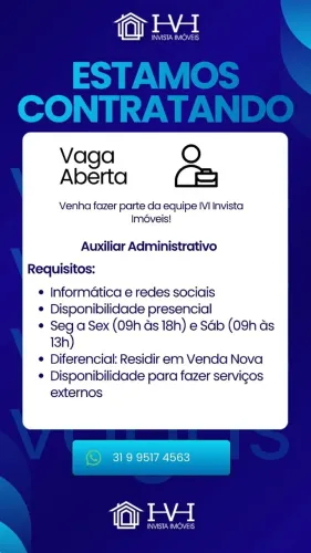 Vaga para auxiliar administrativo trabalhar em imobiliária Venda Nova