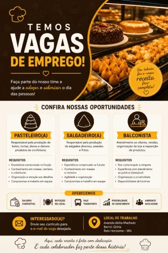 Vaga para pasteleiro.