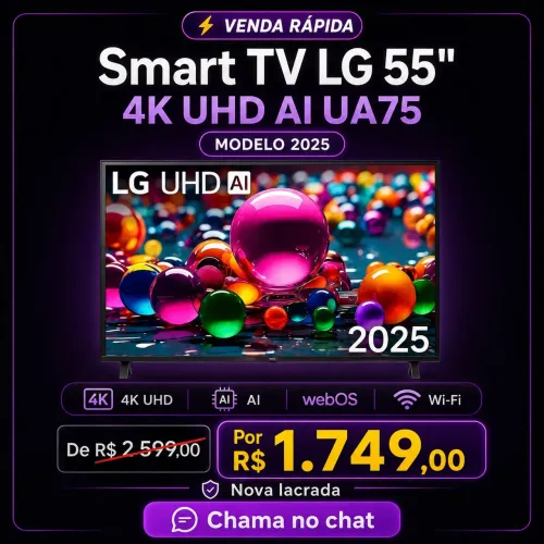 Smart TV LG 55? 4K UHD AI UA75 2025 Nova Lacrada