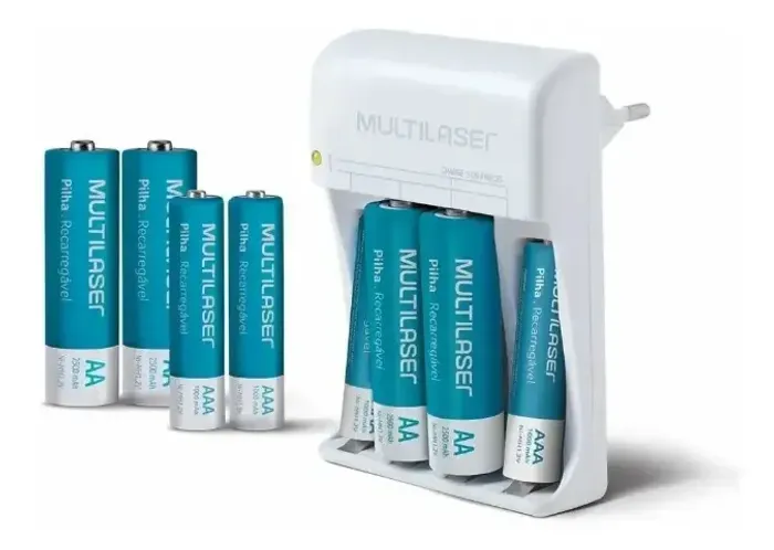 Kit Carregador De Pilhas Multilaser + 8 Pilhas Aa/aaa