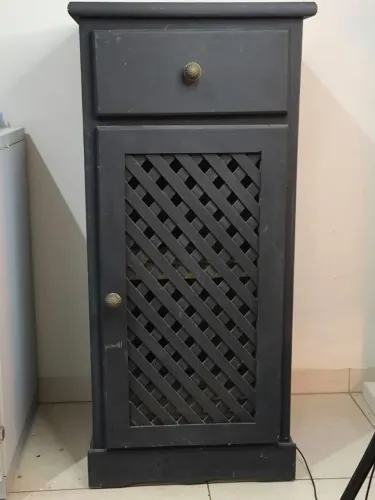 Armário Preto com gaveta e prateleiras, preto (anos 80)