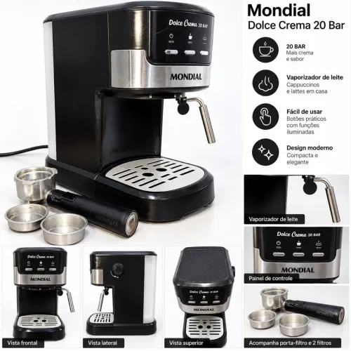 Cafeteria Expresso Mondial Dolce Crema 20 Bar+ vaporizador+ acessórios 