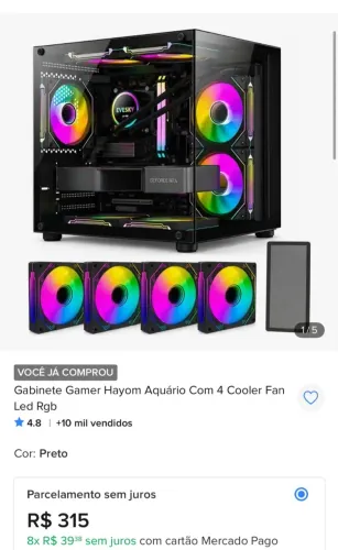Gabinete Gamer Hayom Aquário - 4 Cooler