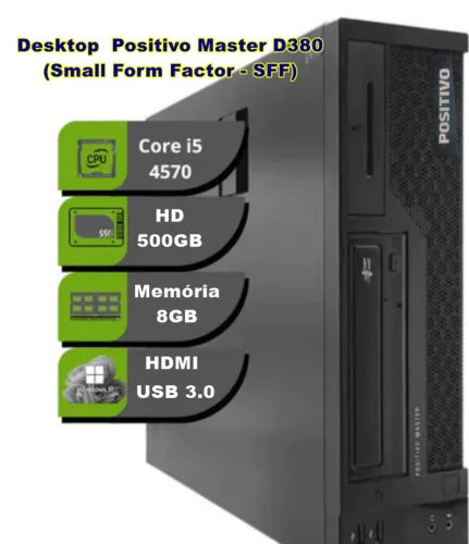 Desktop Positivo Master D380 (Small Form Factor - SFF) I3 4ª Geração - Ram 8GB - HD 500GB