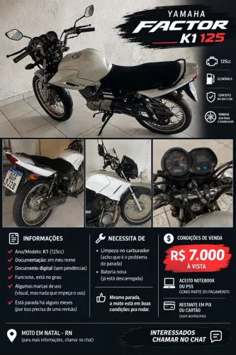 Yamaha Factor K1 125/ 2015 - R$ 7.000 à vista