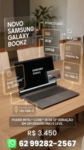 Notebook Samsung Galaxy Book2 Core i5 8GB 256GB tela 15.4 - pouco uso