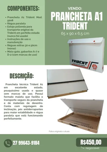 PRANCHETA PORTÁTIL A1 TRIDENT COM RÉGUA PARALELA