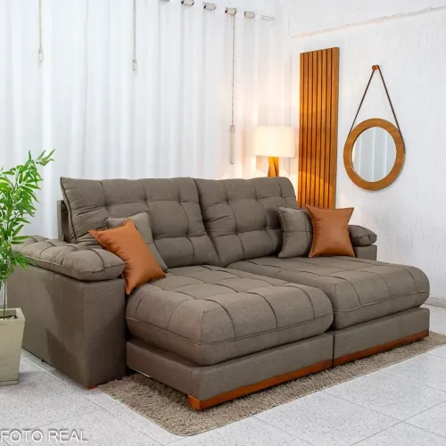Sofá Retrátil Reclinável Verona 2.30m Linho Marrom D28 Soft - Molas Ensacadas