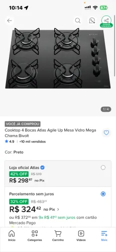 Cocktop novo nunca usado