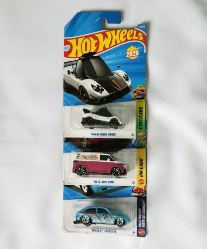 Trio Miniatura Hot Wheels Volkswagen Buzz ID Pagani Zonda Chevette