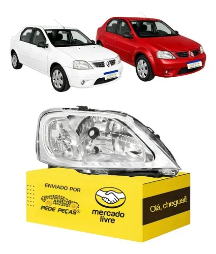Farol Renault Logan 2007 2008 2009 2010 Cromado Ld Direito/passageiro