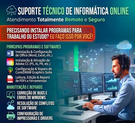 Suporte Técnico Remoto: Instalação de programas (Office, Photoshop, CorelDRAW, etc)