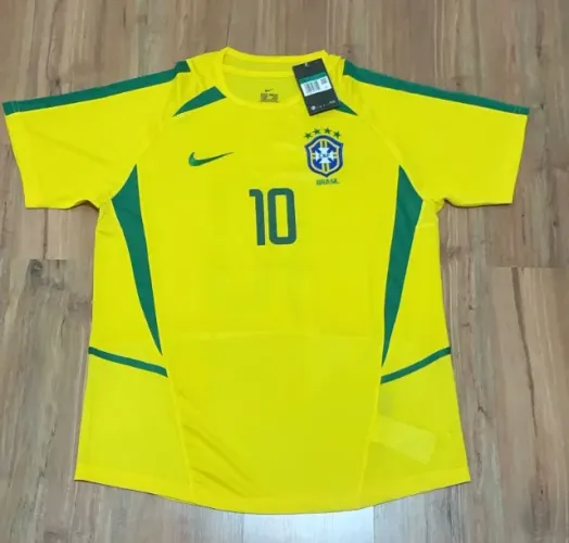 Camisa do Brasil Retrô 2002 Amarela Rivaldo #10 - Penta