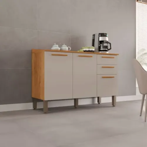 Balcão de Cozinha Valencia 3Pts 2Gvs Cinamomo.Off White Salleto - Entrega Rápida!