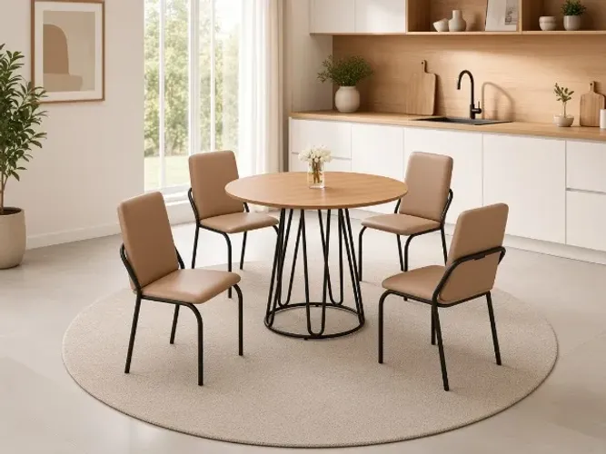 Mesa Malibu 90cm Base Ômega c/ 4 Cadeiras (NOVO A PRONTA ENTREGA)
