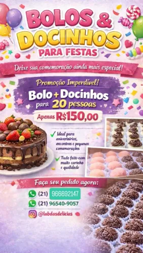 Bolos e doces para festas. 