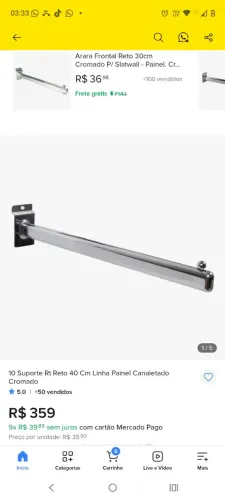 Suporte RT Reto / Ganchos para Painel Canaletado ( 20 unidades R$400,00) *