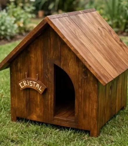 Casinha rústica para pet com plaquinha personalizada (TAMANHO DE ACORDO COM O PET)
