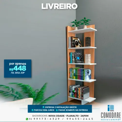 Livreiro 185 cm com Prateleiras - R$ 448