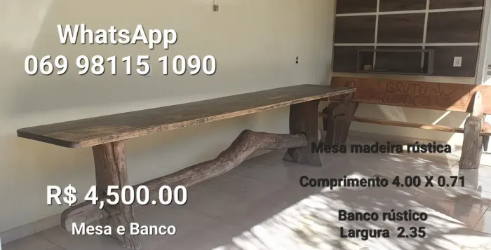 Mesa rústica e banco