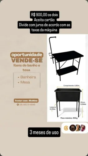 Mesa e banheira para banho e tosa