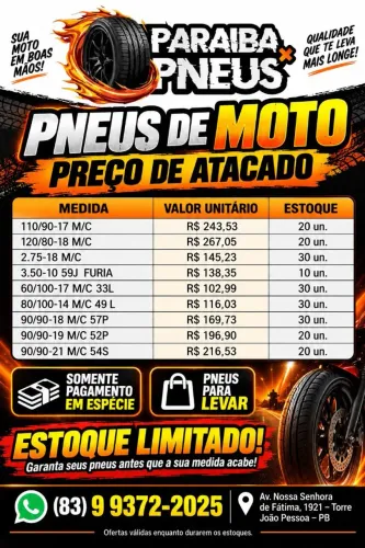 PNEUS DE MOTO A PREÇO DE CUSTO!! APARTIR DE R$102,99