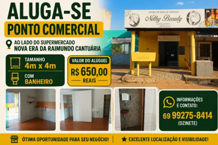 ALUGA-SE PONTO COMERCIAL tamanho 4X4 (Zona Leste de Porto Velho)