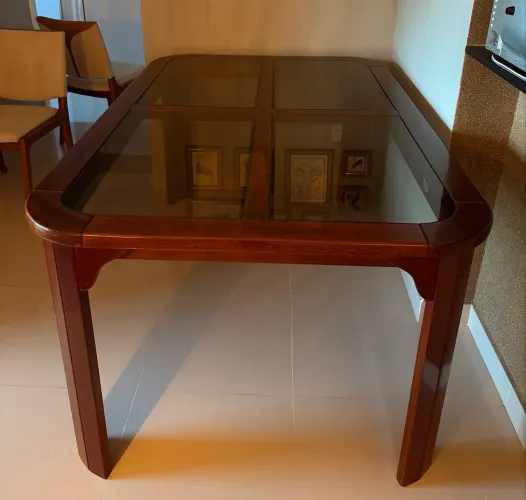 Mesa de Jantar/ escritório em Madeira Maciça com Tampo de Vidro (170x110)