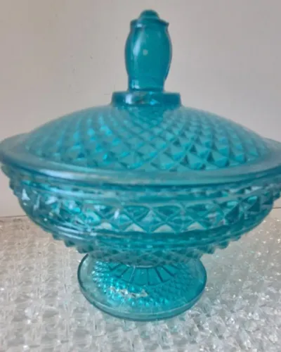 Bomboniere Antiga Vidro Prensado Azul Turquesa Bico Diamante