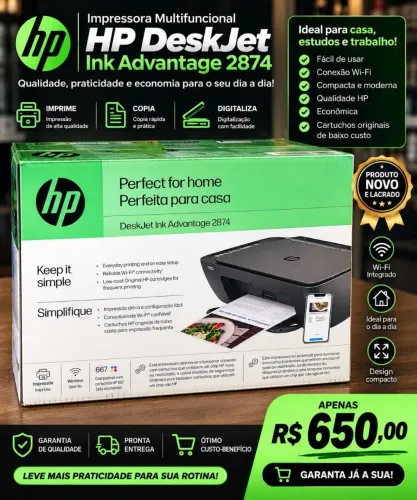 Impressora HP DeskJet 2874 Wi-Fi NOVA - R$ 650!