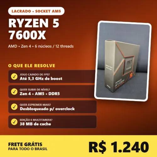 Processador AMD Ryzen 5 7600X AM5 LACRADO + FRETE GRÁTIS
