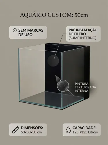 AQUÁRIO CÚBICO DE 125L  50x50x50