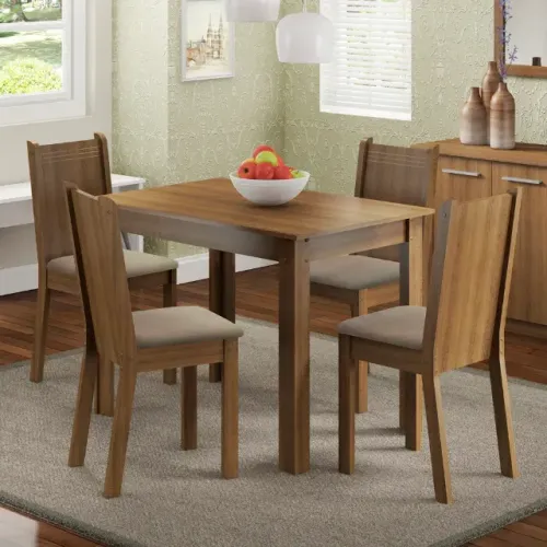 Conjunto Sala Jantar Mesa Tampo Madeira 4 Cadeiras - Marrom - Usada