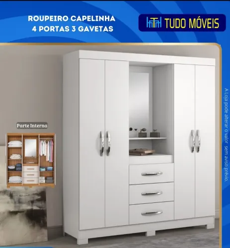 GUARDA-ROUPA CAPELINHA 4 PORTAS COM 3 GAVETAS