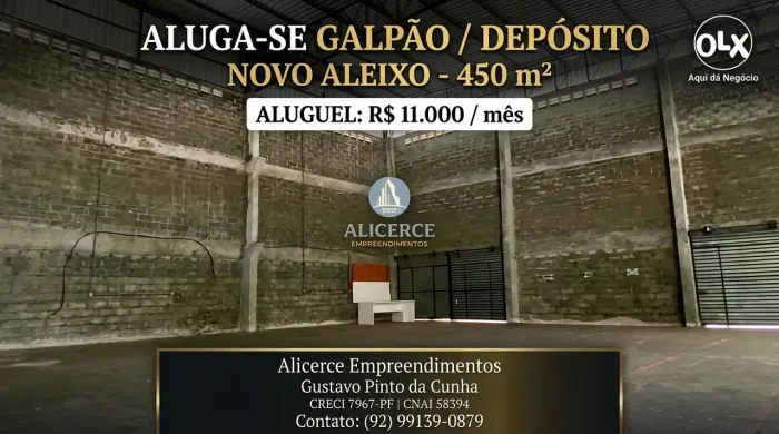 ALUGO GALPÃO DE 400 M2 NO NOVO ALEIXO COM DOCA