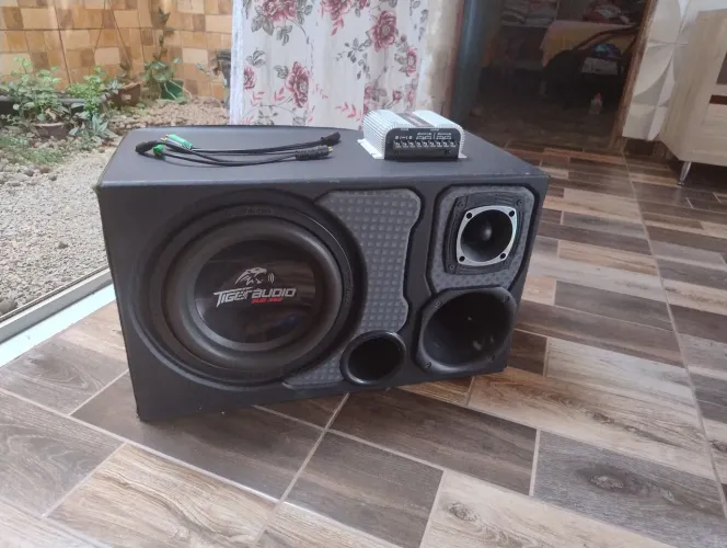 Caixa de som automotiva com subwoofer Tiger Audio e módulo